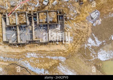 The construction of a retaining wall formwork, reinforced, preparation to pour concrete the construction site Stock Photo