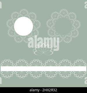 Set of lacy vector ribbon and round napkin tablecloth for decor and decoration, for congratulations, wedding, holidays. Vector illustration Stock Vector