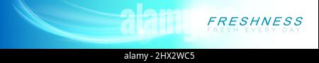 Wide curved line banner. Waves showing a stream of clean fresh air. Blue waves with a fresh aroma. Vector illustration. Stock Vector