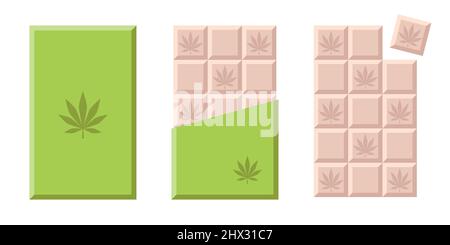 chocolate bar with cannabis in green packaging Stock Vector