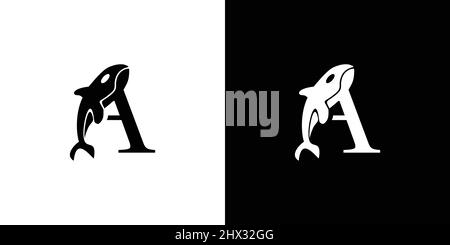 Modern and attractive letter A initial whale logo design Stock Vector