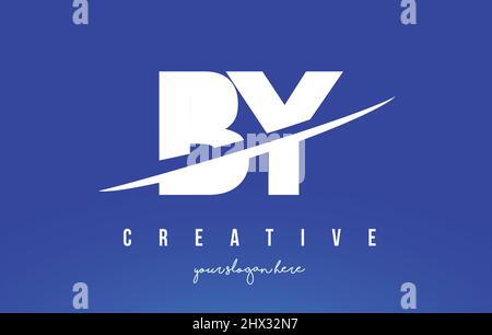 BY B Y Letter Modern Logo Design with Swoosh Cutting the Middle White and Yellow Background. Stock Vector