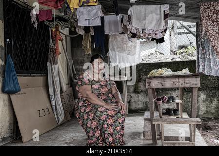 Crude oil, pollution, Ecuador, Texaco, Chevron, sick people, environment Stock Photo