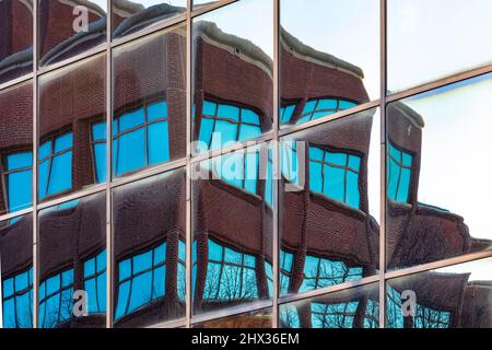 Reflection of Kellogg's Headquarters Building in downtown Battle Creek, Michigan, USA [No property release; editorial licensing only] Stock Photo