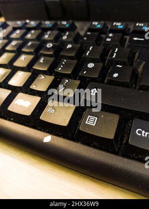 black windows keyboard in closeup on computer desktop Stock Photo