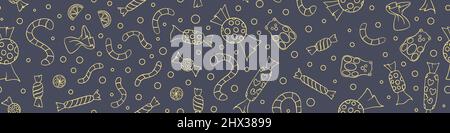 Seamless pattern with sweets. Hand drawn candies on gray background. Vector illustration. Stock Vector