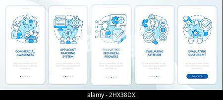 HR skills for business blue onboarding mobile app screen Stock Vector