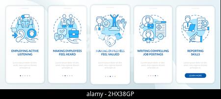 HR professional skills blue onboarding mobile app screen Stock Vector