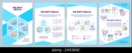 HR soft skills blue brochure template Stock Vector