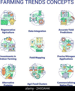 Farming trends concept icons set Stock Vector