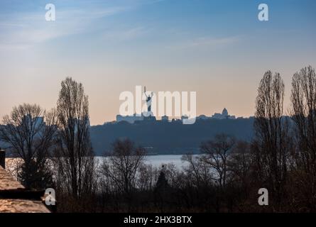 Statue of Motherland - mother in Kiev, Ukraine . View from afar. Stock Photo