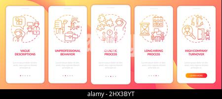 Red lights in work interview red gradient onboarding mobile app screen Stock Vector
