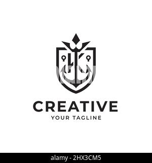 Letter K shield anchor creative logo,vector design template Stock Vector