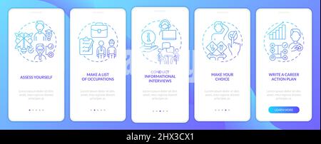 Find right occupation steps blue gradient onboarding mobile app screen Stock Vector