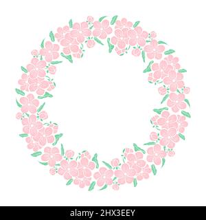 Circular wreath with delicate wood flowers Stock Vector