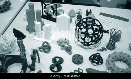 Abstract models printed by 3d printer close-up. Stock Photo
