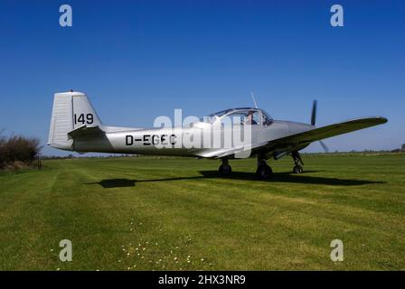 Focke-Wulf FWP-149 plane D-EGEC at Royal Aero Club RAeC Air Race Series at Great Oakley airfield, Essex, UK. Licence built Piaggio P-149 Stock Photo