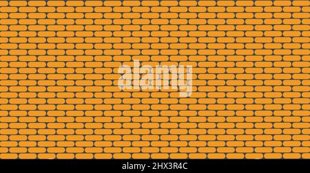 Panoramic background texture smooth orange brickwork - Vector illustration Stock Vector