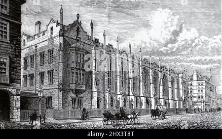 King Edward's School Birmingham, England in the 19th Century; Black and White Illustration; Stock Photo