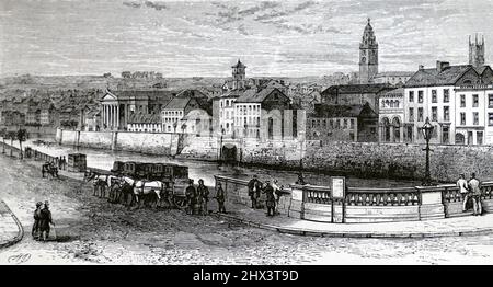Shandon on the Lee, Cork, Ireland in the 19th century; Black and White Illustration; Stock Photo