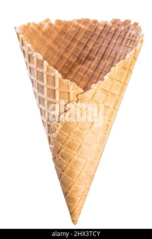 Big empty crispy ice cream waffle cone isolated on white background Stock Photo