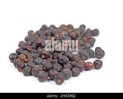 Dried juniper berries against white background Stock Photo