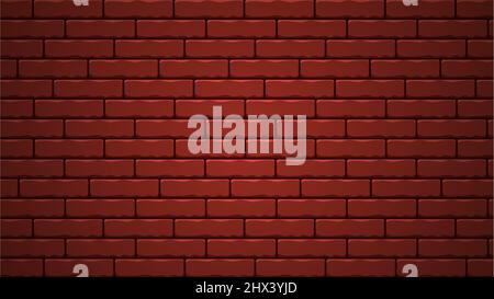 Red cartoon brick wall realistic design background. Cartoon red brick 3d background design template. Stock Vector