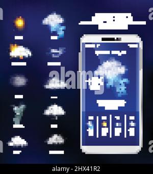 Weather forecast mobile application with temperature humidity and visibility realistic vector illustration Stock Vector