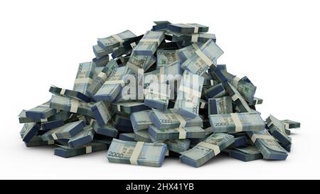 Big pile of Dominican peso notes a lot of money over white background. 3d rendering of bundles of cash Stock Photo