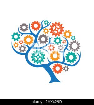 gear brain tree icon symbol isolated on white background vector illustration Stock Vector