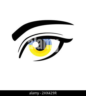 simple beautiful human female eye ukrainian flag of ukraine blue yellow vector illustration icon isolated on white background Stock Vector