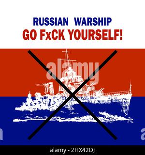 Russian warship go fxck yourself. Vector illustration. Stock Vector