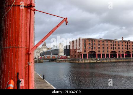 View towards Mann Island from the Royal Albert Dock, Liverpool Stock Photo