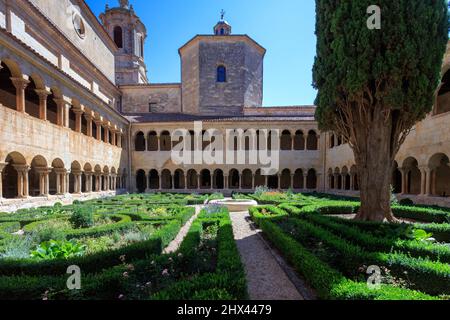 The monastery of Santo Domingo de Silos. Burgos. The Romanesque art of the cloister is one of the finest we can find in Spain. Stock Photo