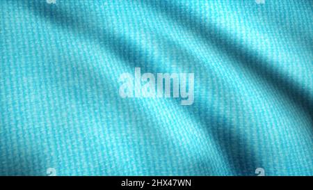 Fabric azure background in motion. Smooth waves of matter waving from the wind. Turquoise silk fabric blowing in the wind, abstract background. The ca Stock Photo