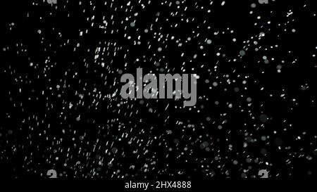 White powder explosion isolated on black background. Stock footage. White small particles flying up and falling down in the dark Stock Photo
