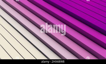 Abstract texture with volumetric diagonal lines. 3D minimalistic background with flowing white and pink stripes looking like stairs, seamless loop. Stock Photo