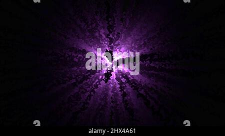 Abstract, purple, neon, flat, curved lines spreading from the point in a wide circle. Abstract bended lines, felt pen marks on black background Stock Photo
