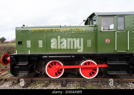 York.Yorkshire.United Kingdom.February 16th 2022.A Ruston and Hornsby 88DS train is on display at the Yorkshire museum of farming Stock Photo