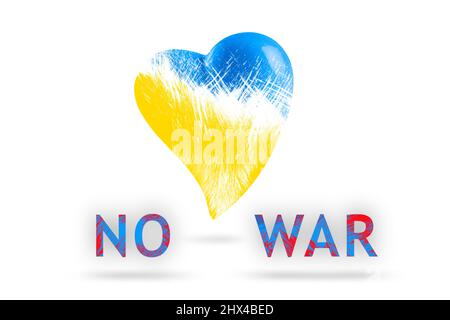 No war in Ukraine. Broken blue-yellow heart on a white isolated background. Save Ukraine. The heart is painted in the colors of the Ukrainian flag - Stock Photo
