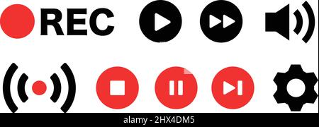 Media player button icon set. Control buttons used for video and music. Editable vectors. Stock Vector