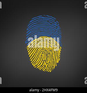 Ukrainian identity blue and yellow fingerprint. I'm ukrainian. Stop war. Stock vector illustration isolated on black background. Stock Vector