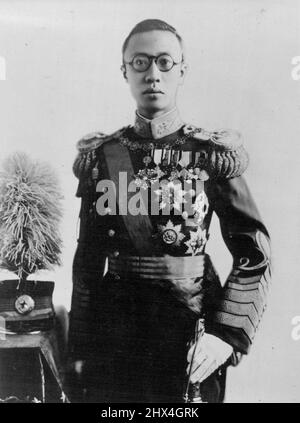 Manchukuo Emperor... Newest portrait of the Emperor Kangto, who is to visit Japan to congratulate the Imperial family on the 2,600th anniversary of the Japan Empire, in June. May 20, 1940. (Photo by The Domei News Photo Service). Stock Photo