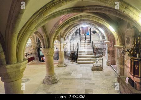Crypt,underground,of, Interior,inside,York Minster,Cathedral,place,of,worship,York,North Yorkshire,Yorkshire,North East England,England,UK,United Kingdom,Great Britain,British,Europe,religion,Christian,Christianity, Stock Photo