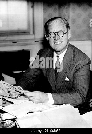 New U.S. Ambassador Takes Up His Duties. Mr.Joseph Kennedy at work at his desk in the American Embassy today. Mr. Joseph Kennedy, the new U.S.A. Ambassador to Britain who arrived in England late last night, started work at the Embassy this morning. March 2, 1938. (Photo by Keystone). Stock Photo