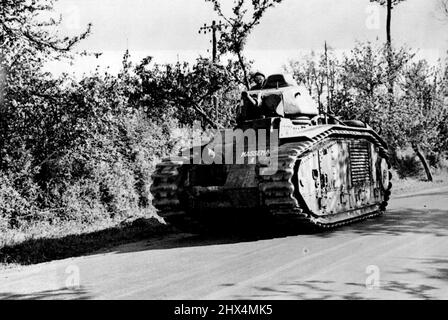 With the British Troops in France -- French heavy tanks go into action. June 12, 1940. (Photo by British Official Photograph). Stock Photo