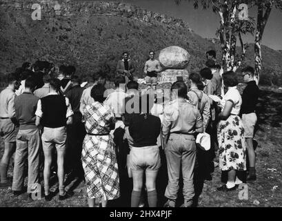 Young Australians from eastern ***** 'Parked' their cameras as they ***** vice in honor of the Rev. Dr. John ***** Alice Springs. September 02, 1955. Stock Photo