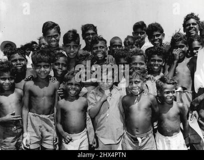 Roper River -- Two hundred aborigines and 15 missionaries live on the Roper River Mission Station in the Northern Territory. The Station was established 40 years ago by the Church of England Church Missionary Society, and is in charge of Mr. P . Leske. November 25, 1955. Stock Photo