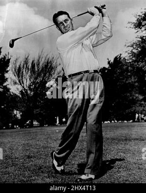 E.J. 'Dutch' Harrison, the oldest member of this year's Ampol team of American professional golfers who will arrive in Australia on October 14 -- but the man with the best average. He has just finished this year's American circuit as Vardon trophy leader -- 70.42 for 67 rounds. 'Dutch' Harrison, oldest member of the American golf team due here next week to play in the Ampol tournament. October 09, 1954. Stock Photo