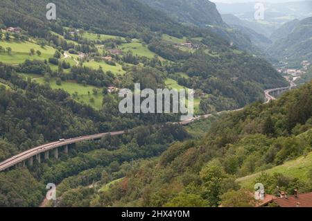 Back Roads Northern Italy - Drive 9, Back Roads Northern Italy, Italy, Trentino Alto Adige, Chiusa, view of motorway through Val Isarco Stock Photo